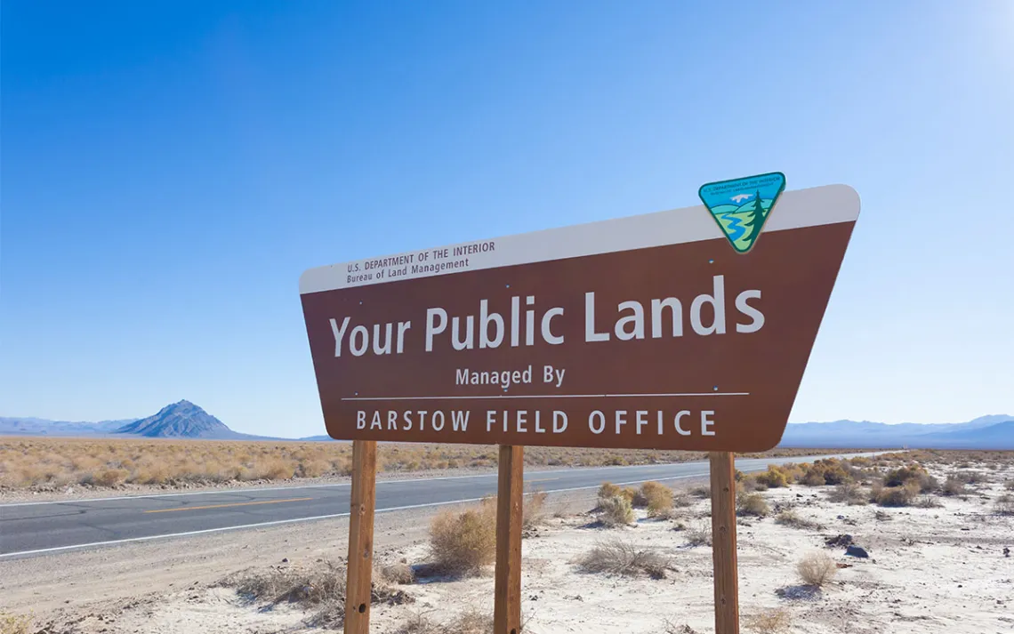 A photo of a Public Lands sign in near Barstow in the California Desert.