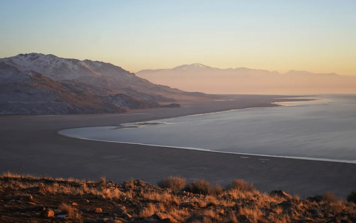 The beach shows the receding edge of the Great Salt Lake Friday, Jan. 28, 2022, at Antelope Island, Utah. The largest natural lake west of the Mississippi is shrinking past its lowest levels in recorded history, raising fears about toxic dust, ecological collapse and economic consequences. But the Great Salt Lake may have some new allies: conservative Republican lawmakers. (AP Photo/Rick Bowmer) 