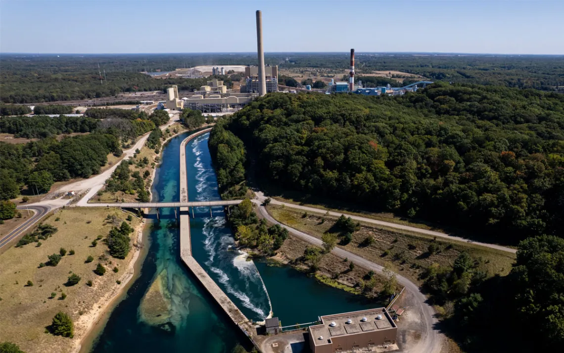 An aerial image of Consumer Energy's J.H. Campbell Generating Complex in Ottawa County, Mich., Sept. 21, 2024. (Joel Bissell/Kalamazoo Gazette via AP)
