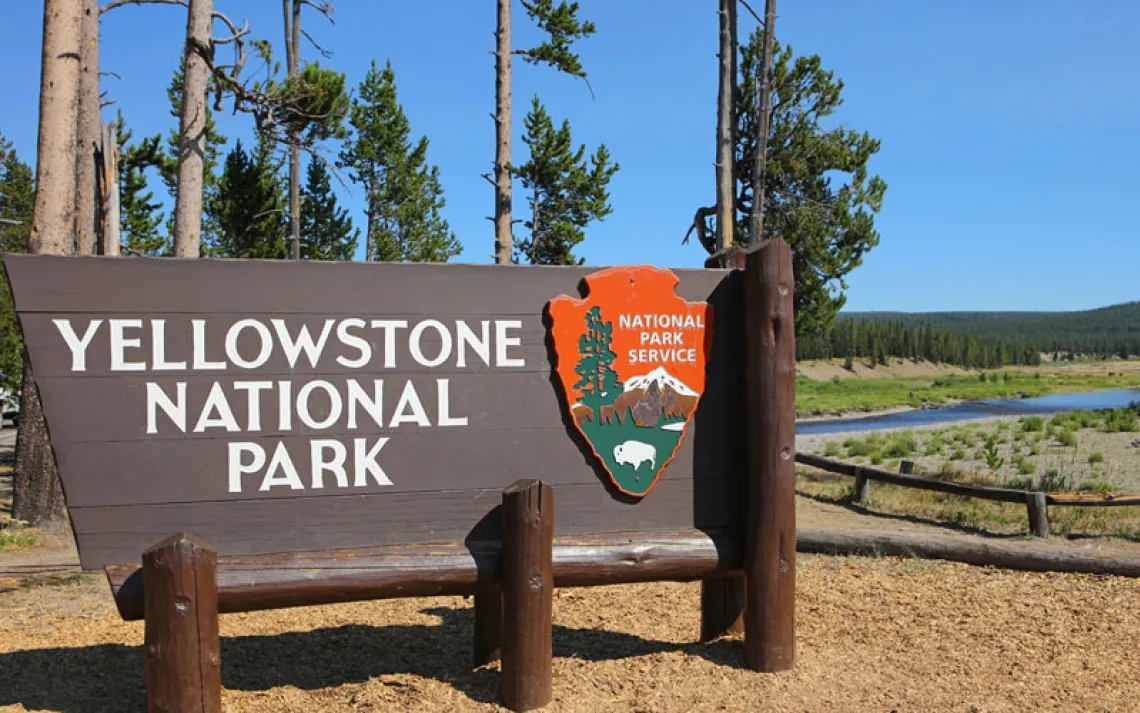 Yellowstone National Park Sign at the South Entrance from the Grand Teton NP side.