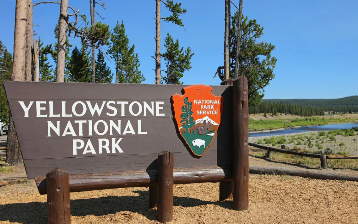 Yellowstone National Park Sign at the South Entrance from the Grand Teton NP side.