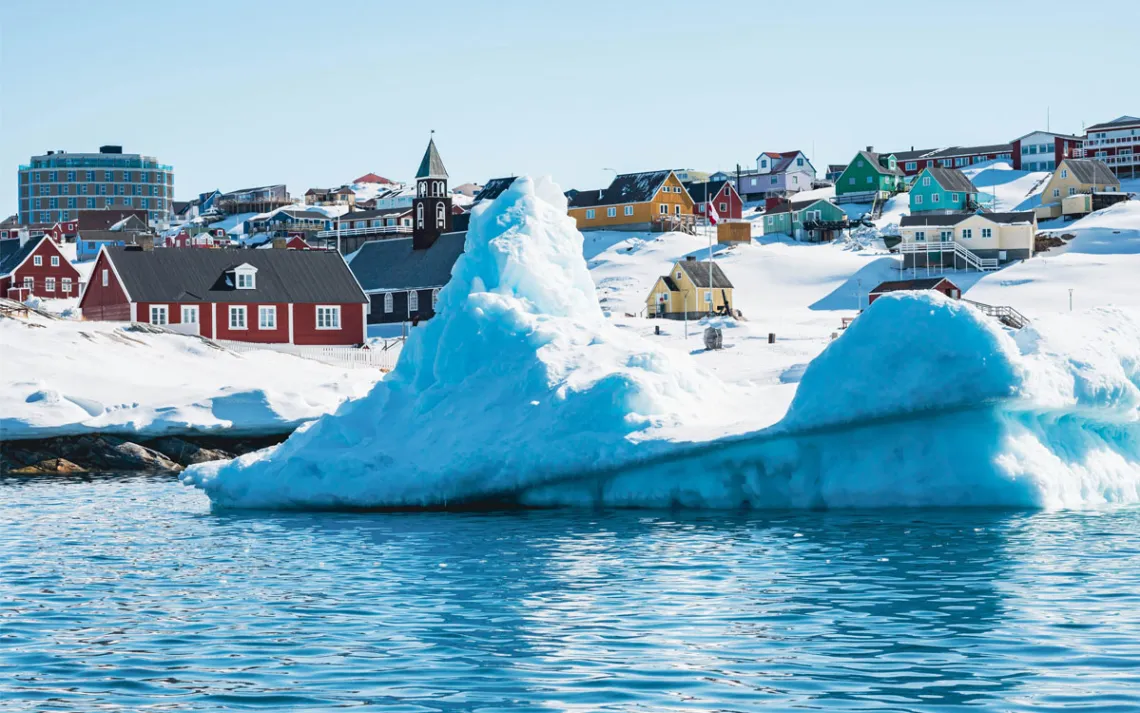 A view of an iceberg on the coastline of Ilulissat, Greenland.