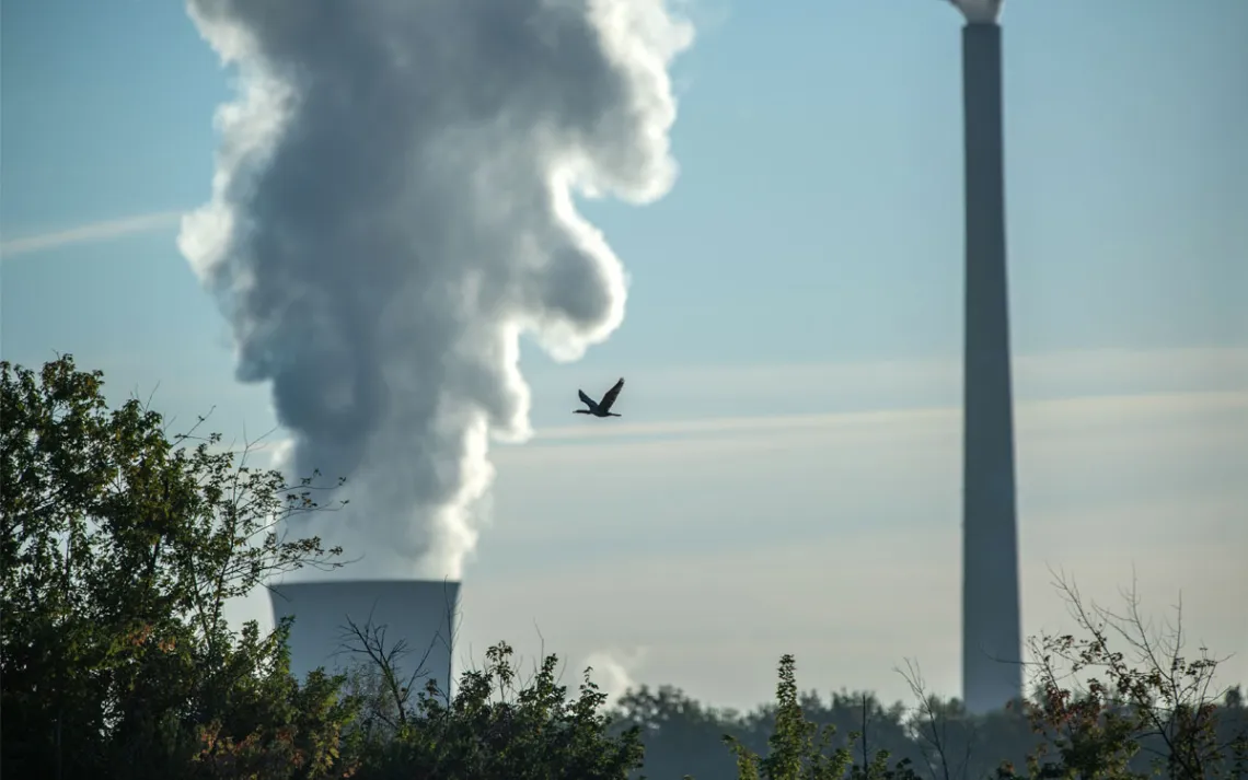 Pollution and steam rise from the stacks of the Miami Fort Power Station near Cincinnati, Ohio, on October 2, 2025.