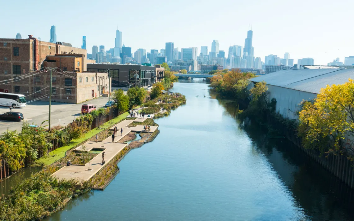 Summer 2024. Completed installation, open to the public during Chicago Architecture Center's Open House. | Photo courtesy of Nick Wesley @ Urban Rivers