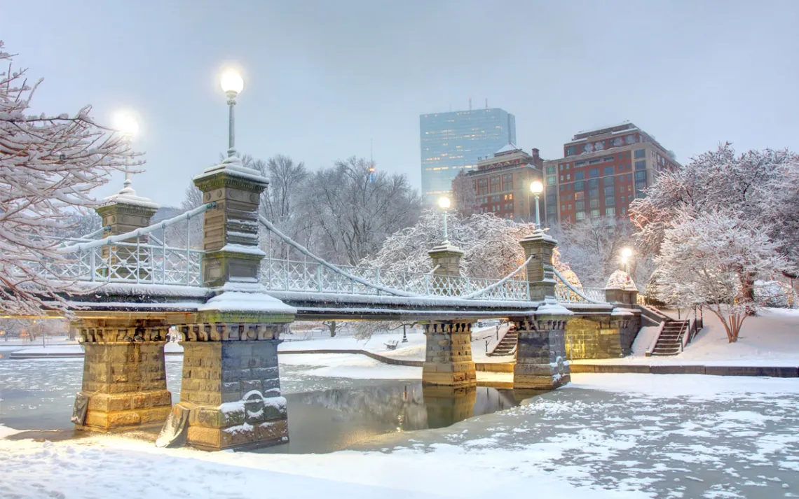 Boston Common covered in snow during the recent winter deep freeze