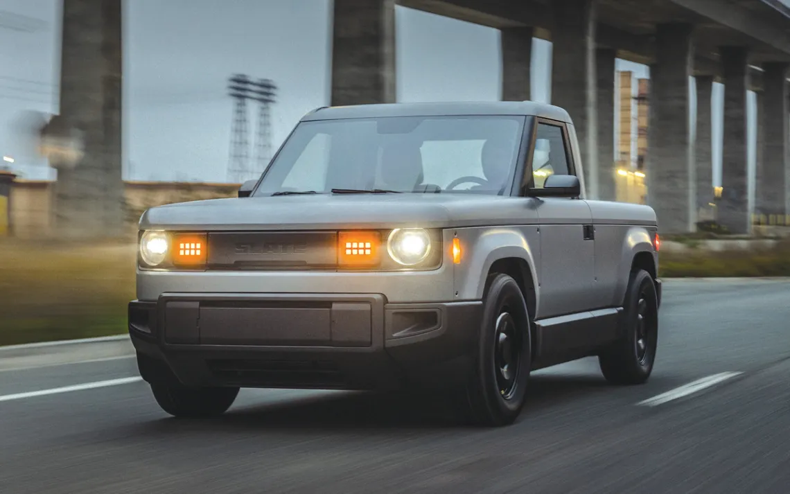 A light-colored Slate truck