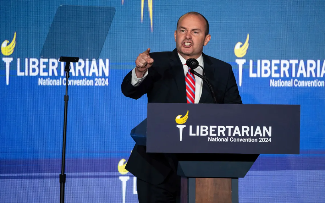 Sen. Mike Lee (R-Utah) delivers remarks during the Libertarian National Convention at the Washington Hilton in Washington, D.C., May 25, 2024.