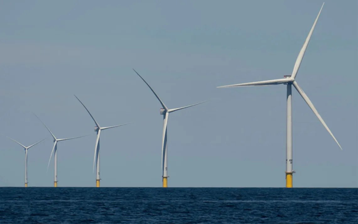Offshore wind turbines off the coast of Massachusetts.