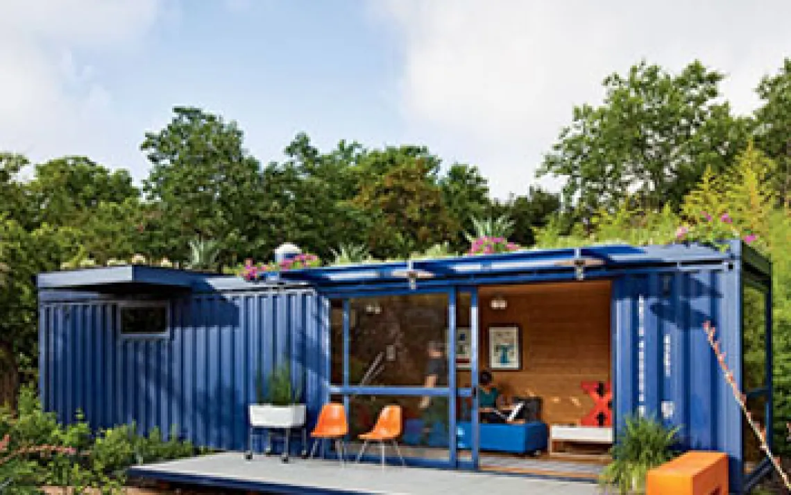 A shipping container finds new life as a guest room