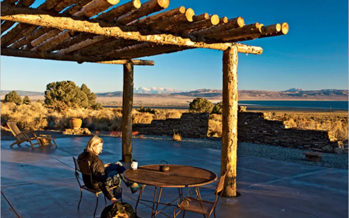 Homeowner Sarah Adams enjoys a timeless view of Mono Lake and the Sierra Nevada from her patio.