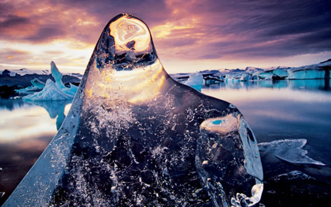 Breidamerkurjökull glacier's 2 percent annual rate of decline spawns bone-chilling vistas in the ever-growing Jökulsárlón Lagoon.