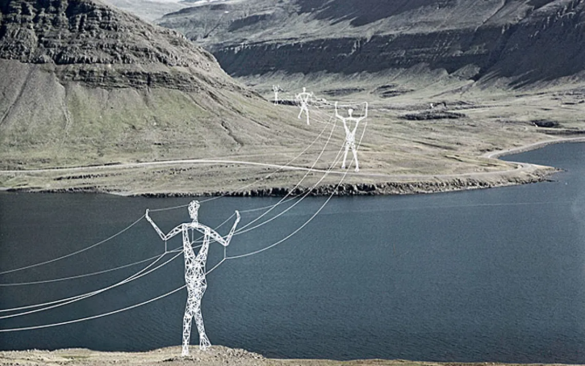 High-voltage towers--called Land of Giants--in Iceland's Kjoelur highlands