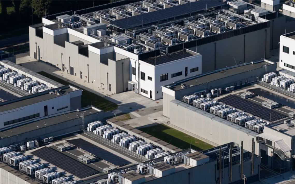 Close up details of data center, computing center, high consumption electricity. Cooling and emergency power. 