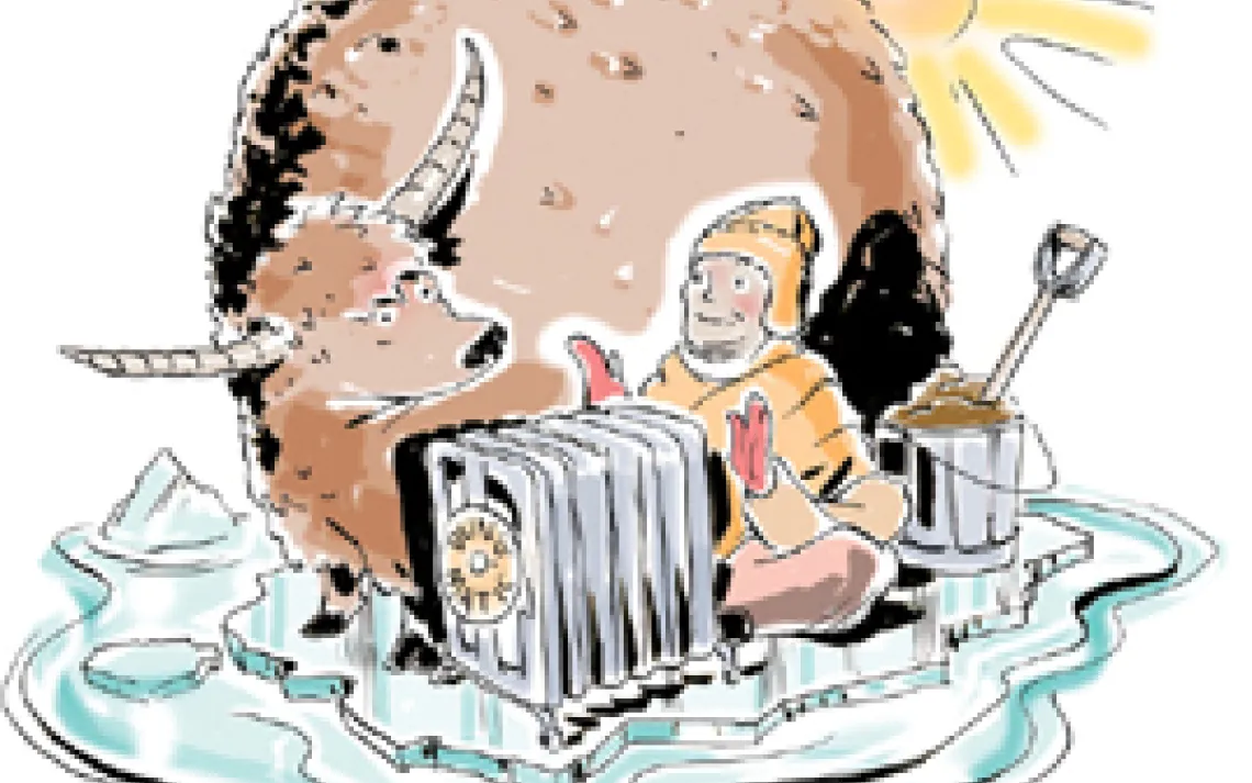 cartoon illustration of a global warming skeptic