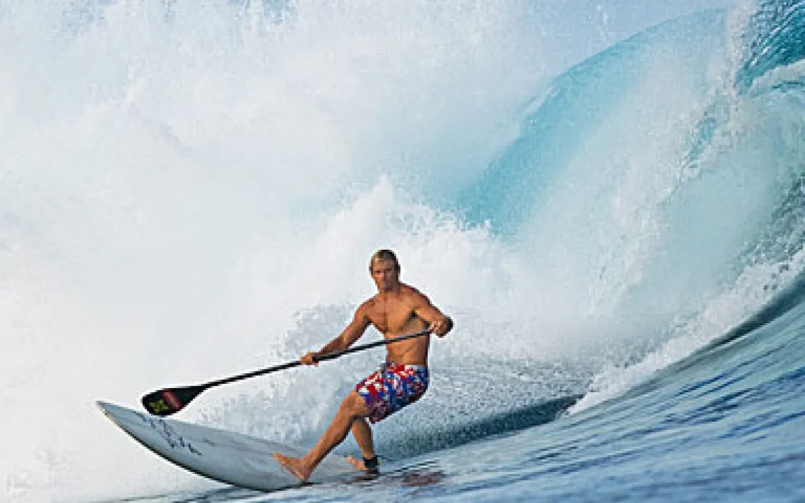 No one has done more to popularize the sport of stand-up paddle surfing than Laird Hamilton, pictured here in Indonesia.