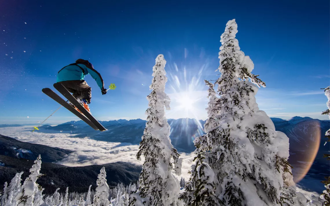 Extreme skier and Protect Our Winters board member Chris Davenport at Revelstoke Mountain Resort, British Columbia.