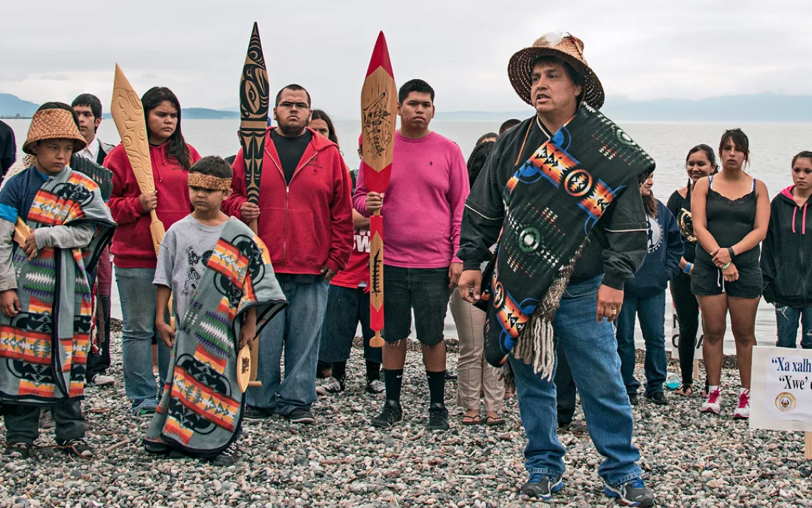 Members of the Lummi Nation protest the proposed coal export terminal at Cherry Point, Washington, in 2012.