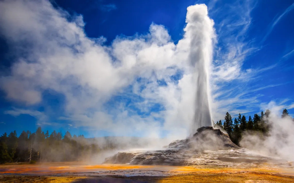 Erupting geyser in Yellowstone National Park.