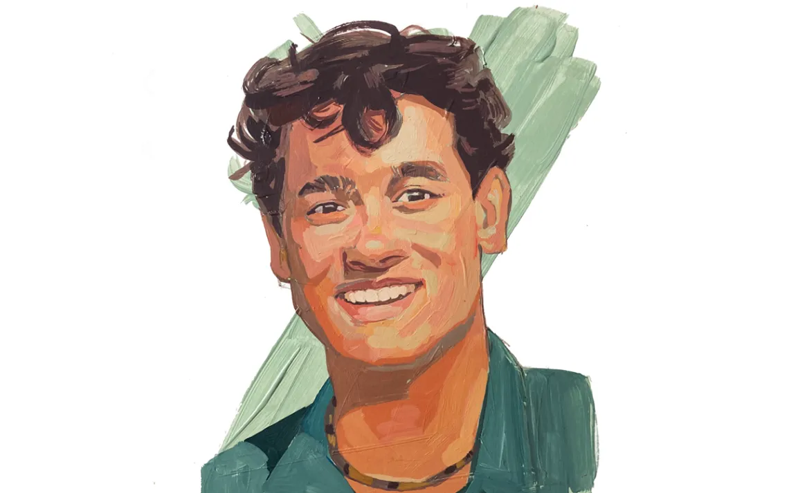 Illustration of Shiva Rajbhandari smiling at the camera.