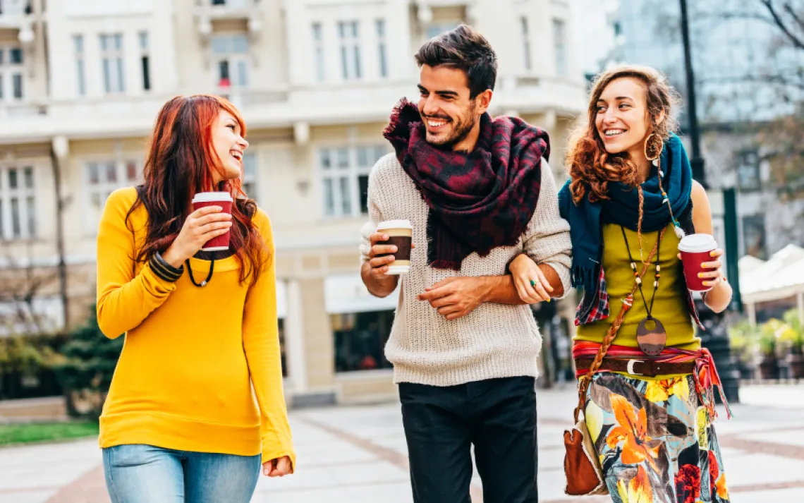 happy people in a walkable neighborhood