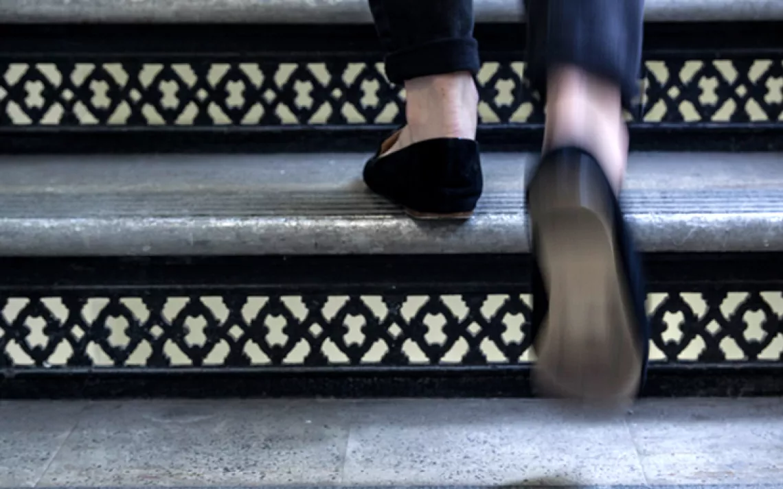 Sierra intern Jules Zucker races up the steps.