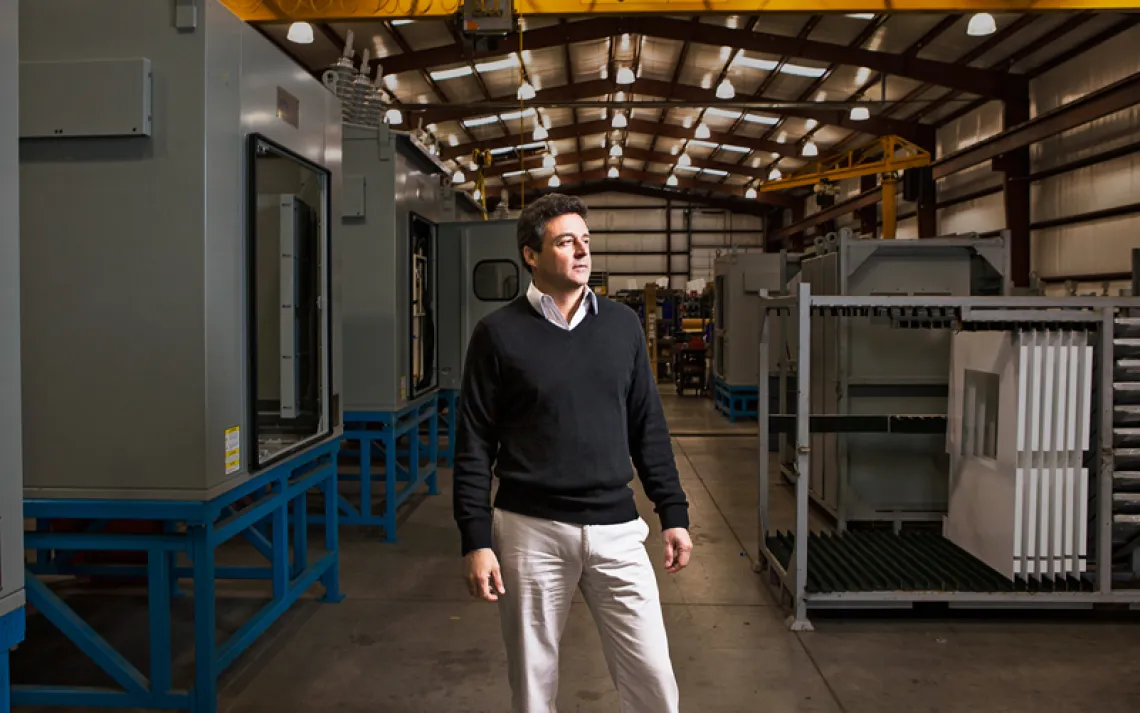 Gabriel Acosta on the factory floor of Argentina-based EMA Electromecanica in Sweetwater. "We knew Texas was a Republican place, but we didn't know how extreme." 