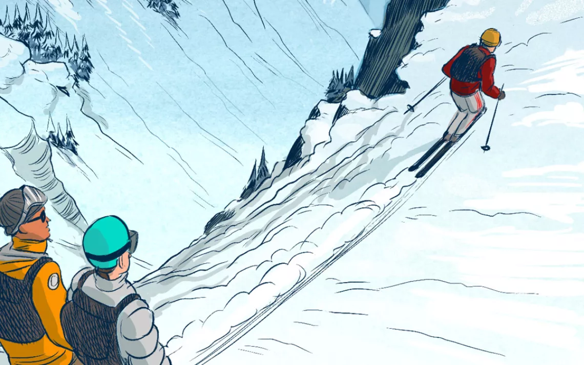 I ski cut across the Top of the run to check for stability -- nothing happened. I cut another part -- nothing happened. I was feeling pretty good about that.