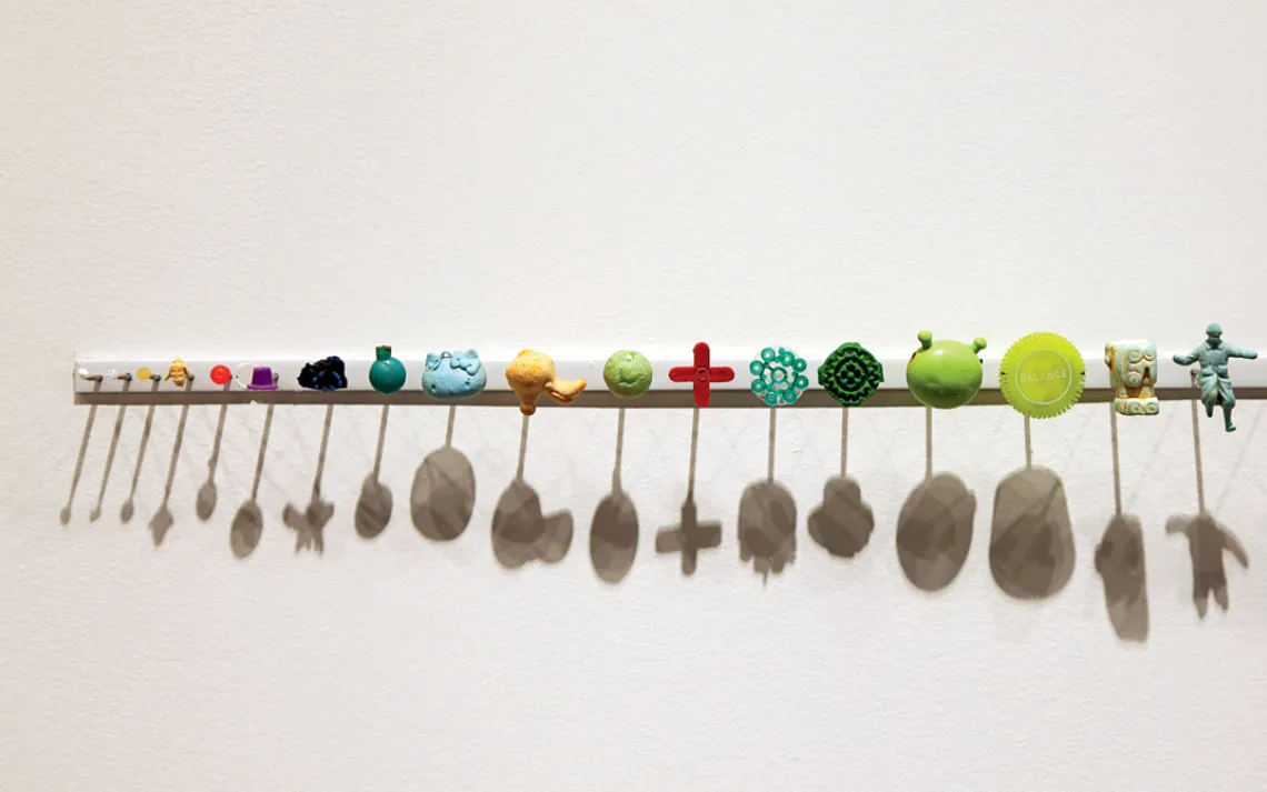 A detail of Pam Longobardi's 20-foot-long Economies  of Scale (2013), made from plastic debris the artist found  in oceans from Greece to Alaska.