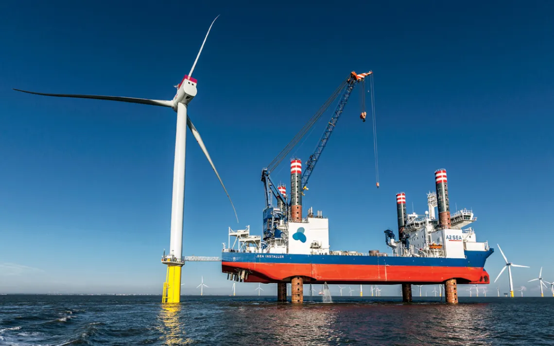The Sea Installer can be jacked up on extendable legs, providing a stable platform even in rough weather.