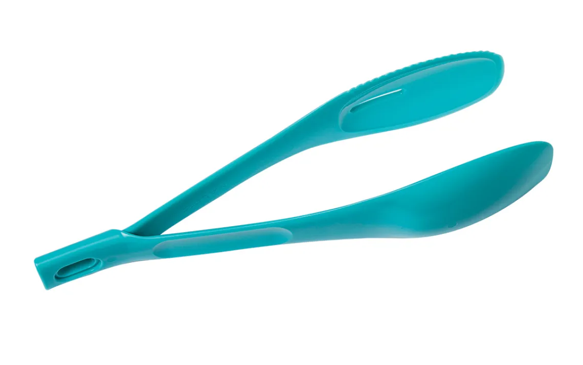 ALITE's Clover Cook 3-in-1 Cooking Set consists of two parts that make three tools: a stirring spoon, a slotted spatula with a serrated edge, and, when you combine the spoons together, a pair of tongs.