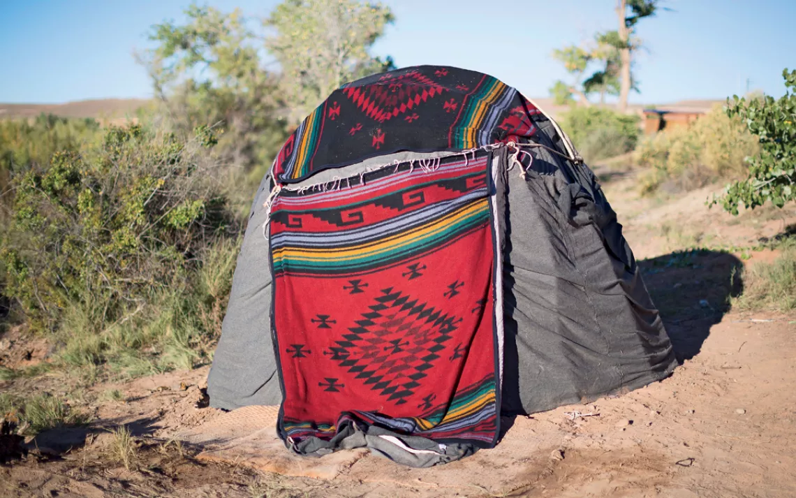 A hand-built sweat lodge near the San Juan River in southeastern Utah.