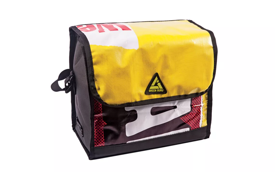 Green Guru's Dutchy22L Pannier is made from recycled billboards and banners.