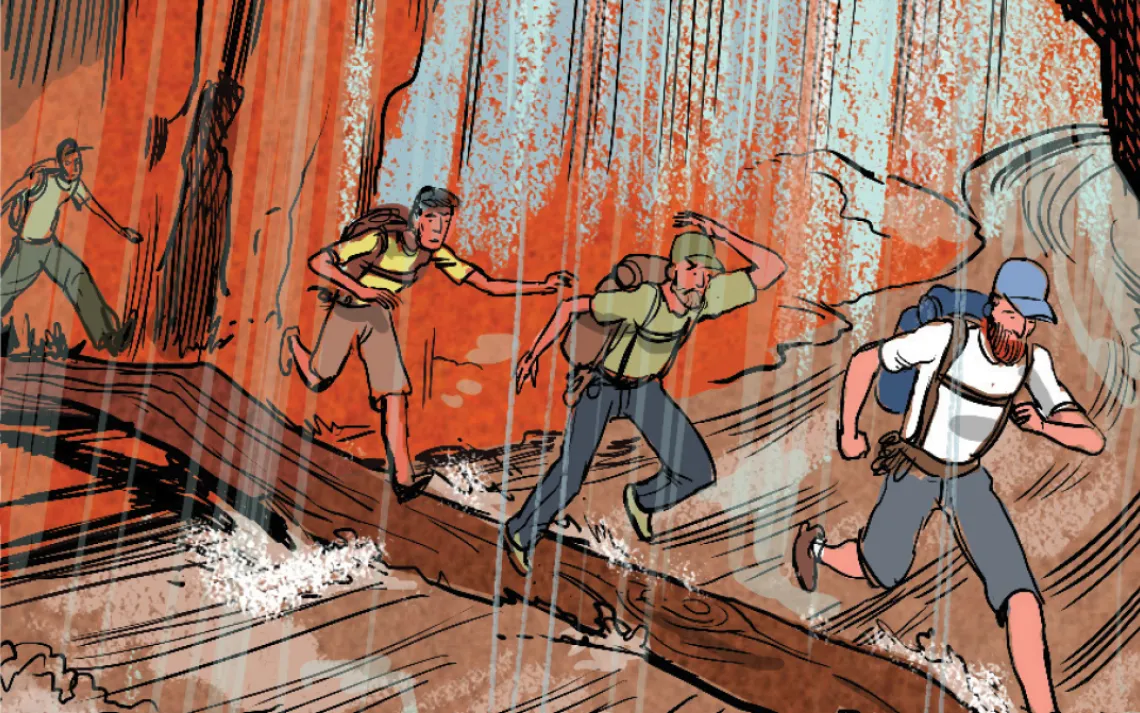 After a long hour, the flood lessened somewhat, and we dashed for safety across a roaring river of mud. I couldn't believe we were alive.