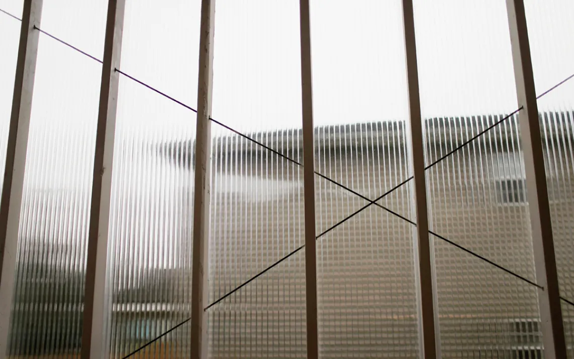 Walls of Polygal polycarbonate resemble rippled translucent glass. 