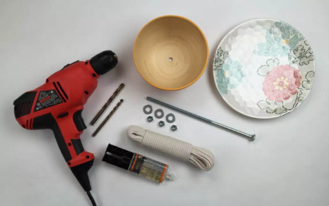 What you'll need to make your dishware bird feeder.
