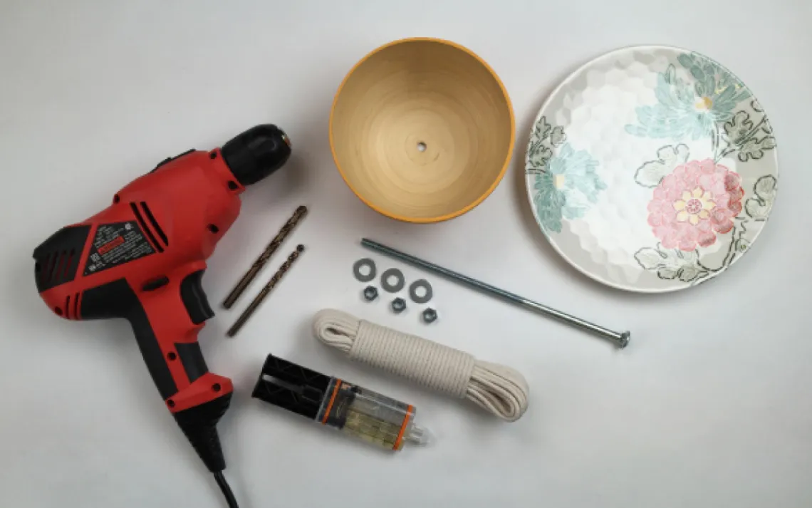 What you'll need to make your dishware bird feeder.