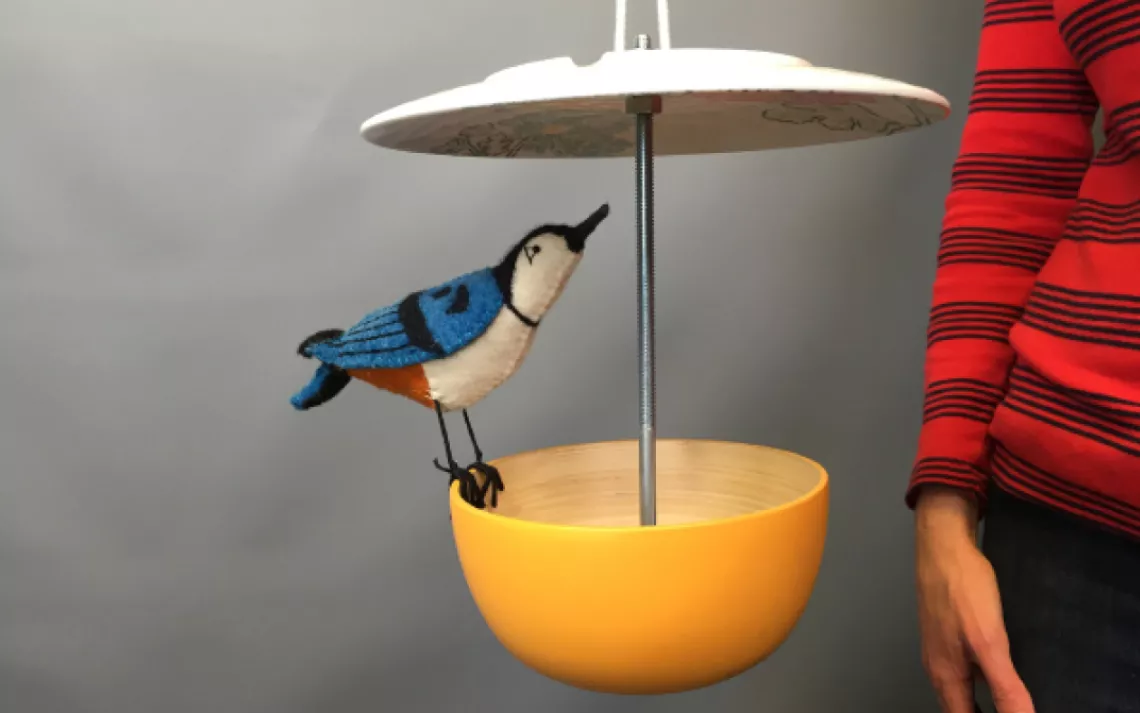 Tie on the cord, hang up the bird feeder, and wait for birds.