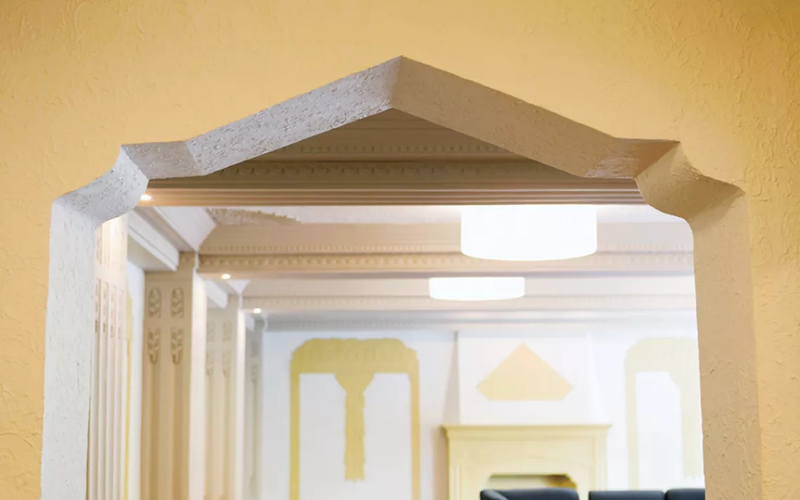 Detail of exterior terra cotta at Harvest Commons, Chicago.