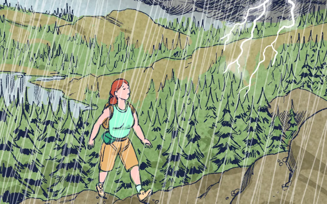Around 10,000 feet, I came out above the treeline. It clouded up and started to rain, but I decided to keep hiking. Then lightning rolled in. I decided to keep hiking.