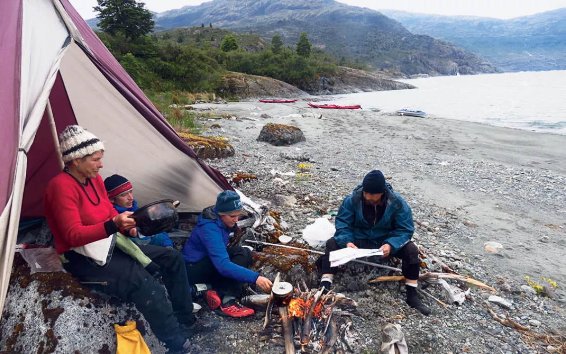 The group stopped for soup to offset the chill.