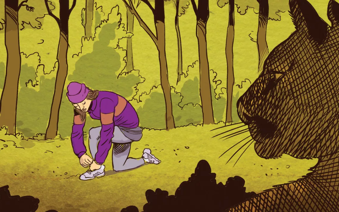 At the top of a ridge, I stopped to drink some water and tie my shoe. I got a tingling feeling that somebody was watching me.