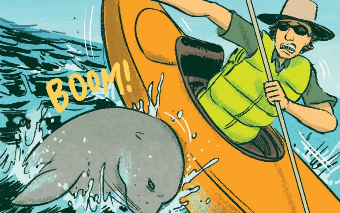 Then we started to worry that the seal could capsize Evan's heavily laden kayak by rubbing up against it. We tried outracing his suitor, to no avail.