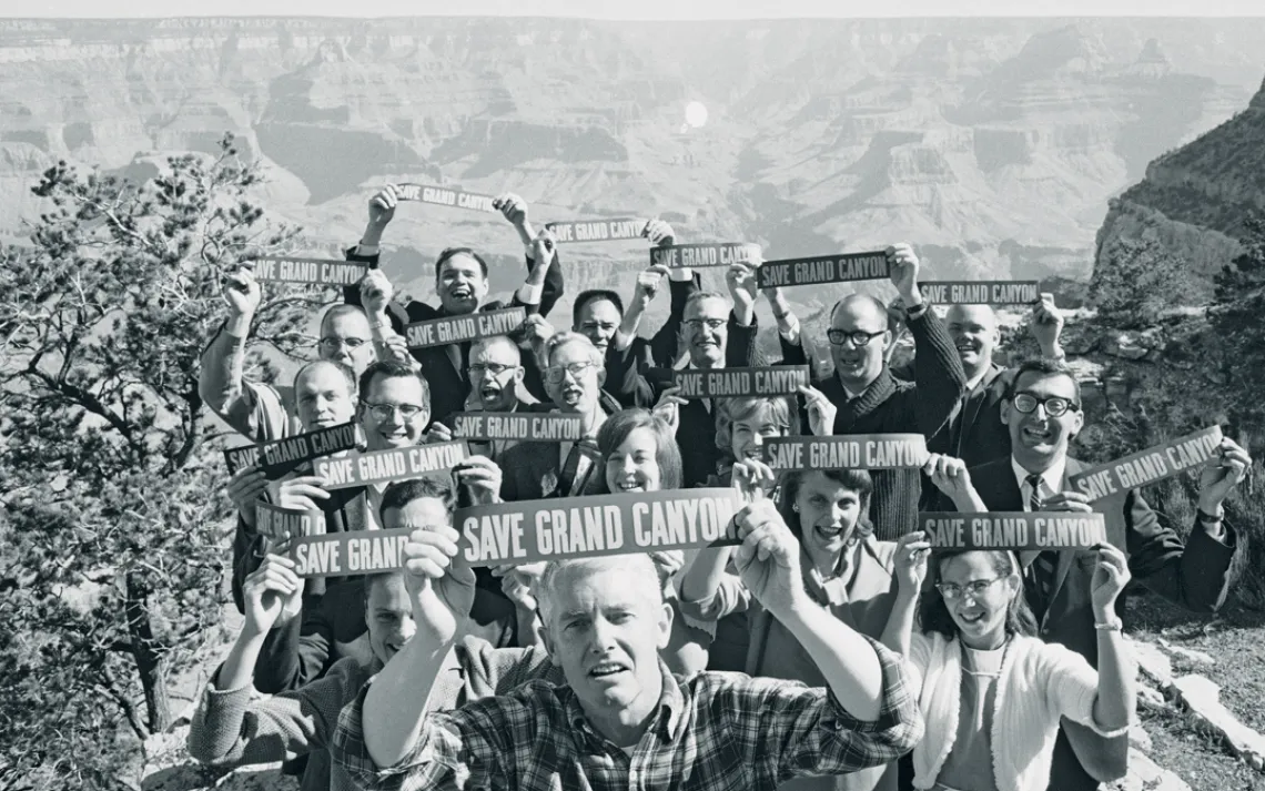 Former Sierra Club executive director David Brower and others protest a proposed dam at the Grand Canyon in the mid-1960s.