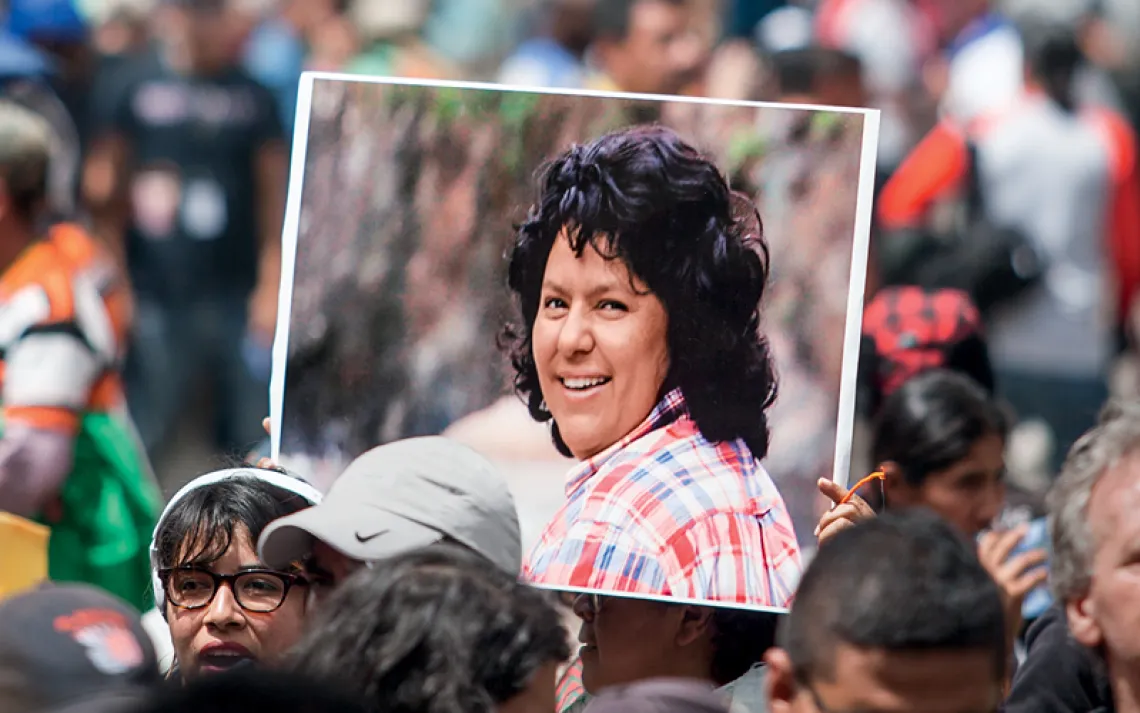 A march in Tegucigalpa, the Honduran capital, on the anniversary of Berta Caceres's assassination