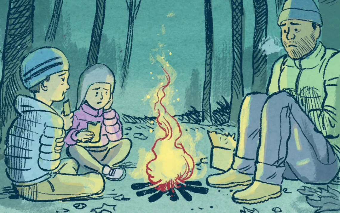 I was prepared for 30-degree weather, but the temperature  was in the 20s--and getting windy. The kids were well layered with cotton clothes. Annabelle was wearing sneakers.