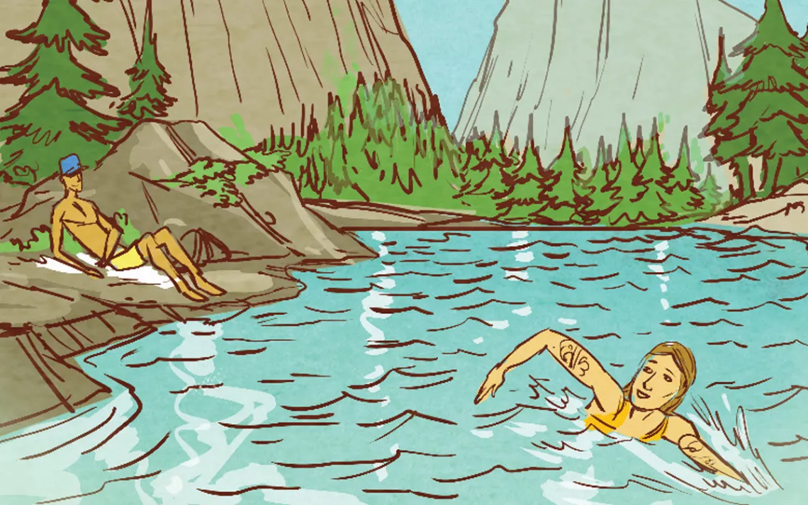 I'd swum across the Merced a dozen times, but never at this spot and never during peak runoff. The current was a lot stronger than I expected.