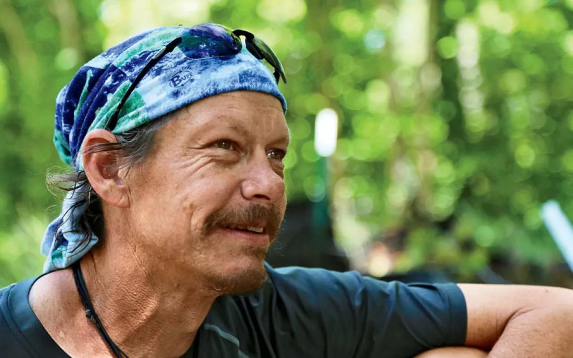 To make eye contact, Trevor Thomas locates the source of a voice and adjusts his gaze.