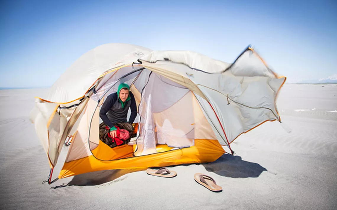 The ultralight tent often doubles as a sail