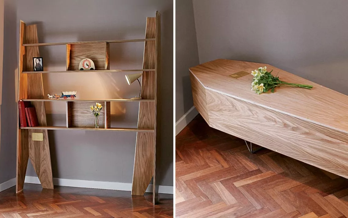 William Warren's Shelves for Life can be fashioned into a casket.