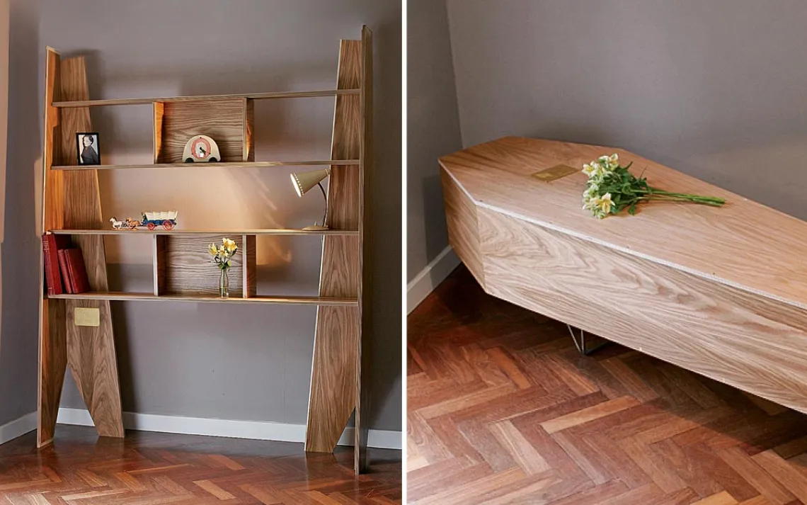 William Warren's Shelves for Life can be fashioned into a casket.